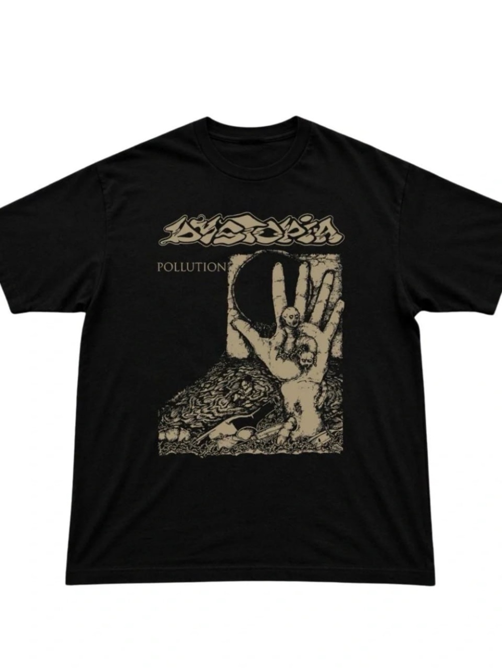 Gildan Black Short Sleeve T-Shirt with Pollution Graphic